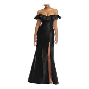 Alfred Sung D836 Off the Shoulder Ruffle Satin Trumpet Gown dress black size 18